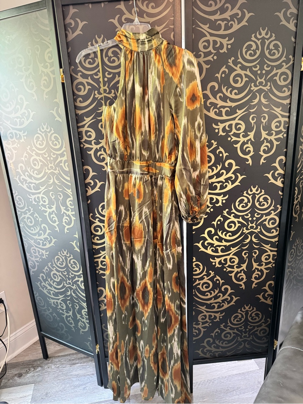 Fashion Nova Olive Maxi Dress with Mustard Accents